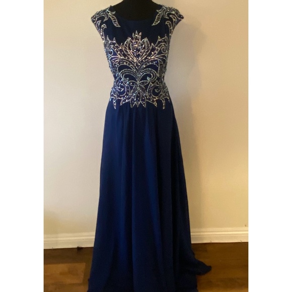 Beaded Navy Gown - Picture 1 of 3